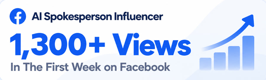 AI Spokesperson Influencer, 1,300+ views in the first week on Facebook